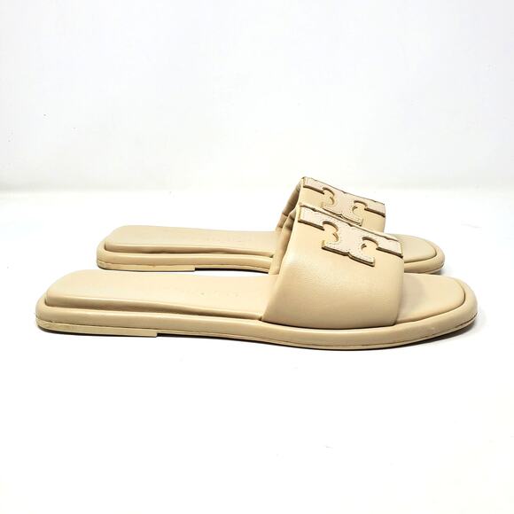 Tory Burch Double T Sport Slide Sandals Dulce De Leche Gold Cream 79985 Size 9 - Picture 3 of 10
